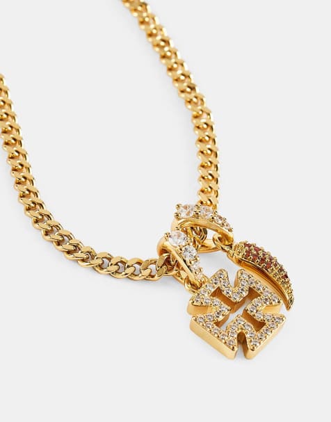 Cernucci Micro iced cross & chilli 10mm necklace in gold - view 1