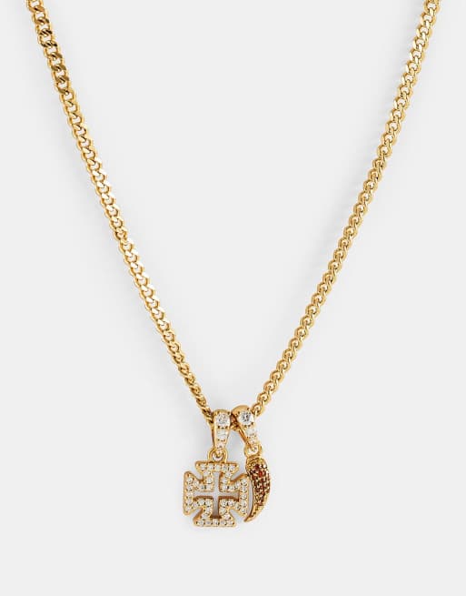 Cernucci Micro iced cross & chilli 10mm necklace in gold, 2 of 3