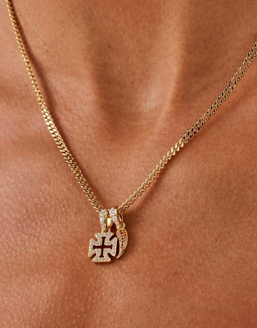 Cernucci Micro iced cross & chilli 10mm necklace in gold, 3 of 3