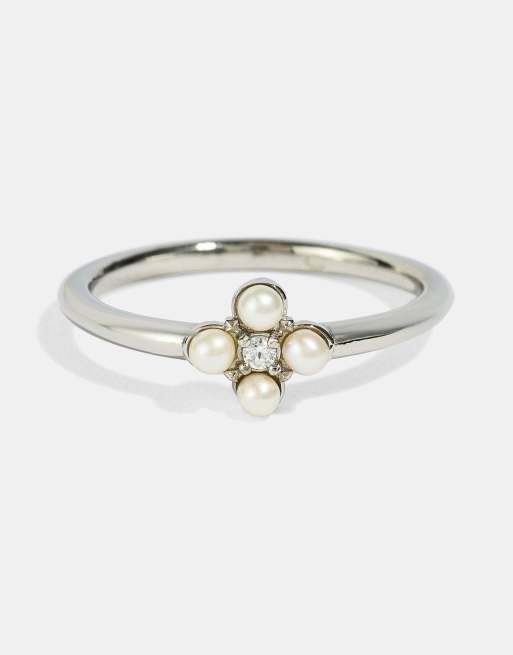 Cernucci Micro pearl & cz motif ring - 2.5mm in silver, 3 of 4