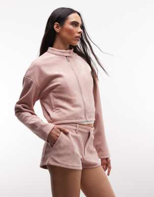 Mini-short d'ensemble en imitation daim - Vieux rose L