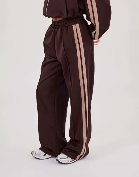 Cernucci Mocha taping wide leg track pant in brown - view 1