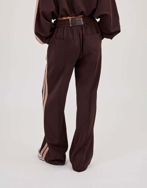Cernucci Mocha taping wide leg track pant in brown, 3 of 3