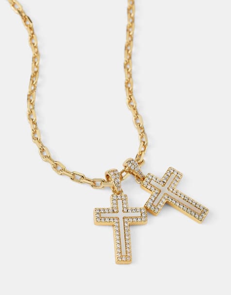Cernucci Mother of pearl double cross 15mm necklace in gold - view 1