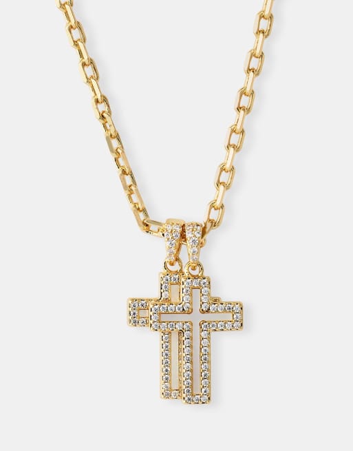 Cernucci Mother of pearl double cross 15mm necklace in gold, 2 of 4
