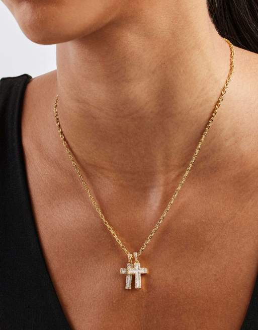 Cernucci Mother of pearl double cross 15mm necklace in gold, 3 of 4
