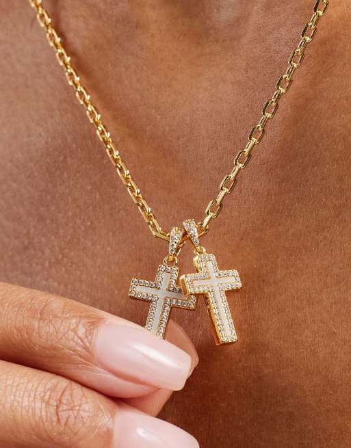Cernucci Mother of pearl double cross 15mm necklace in gold, 4 of 4