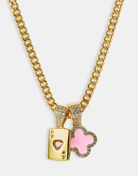 Cernucci Motif & gem card 10mm necklace in gold - view 1