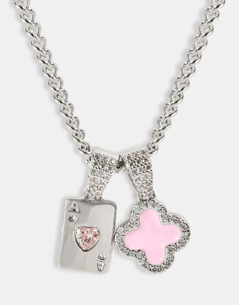 Cernucci Motif & gem card necklace - 10mm in white - view 1