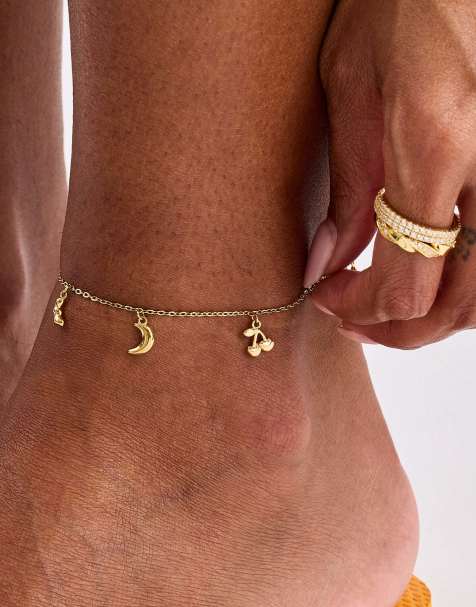 Cernucci Multi charm anklet - 8mm in gold - view 1