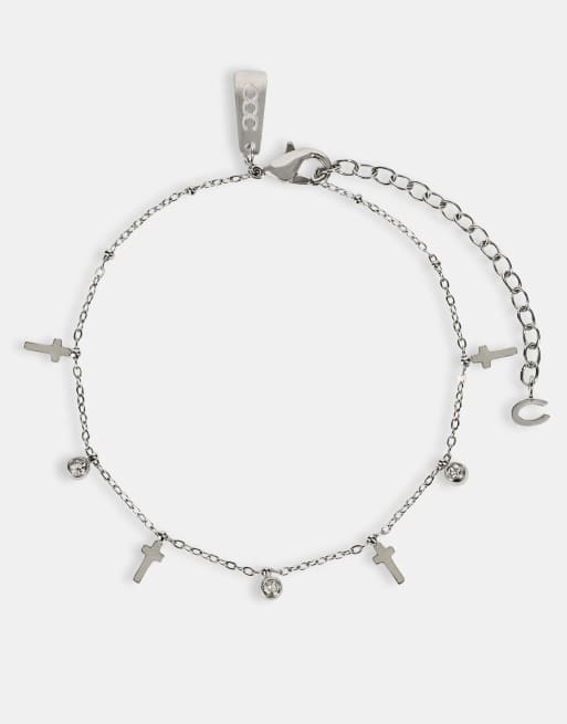 Cernucci Multi cross & cz anklet - 8mm in silver, 2 of 4