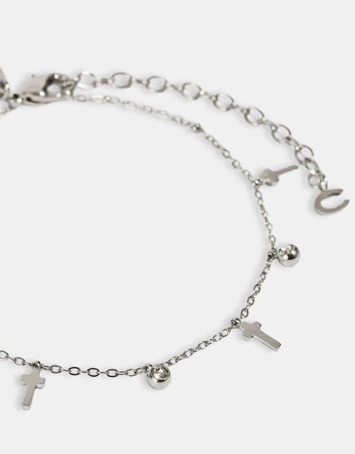 Cernucci Multi cross & cz anklet - 8mm in silver, 4 of 4