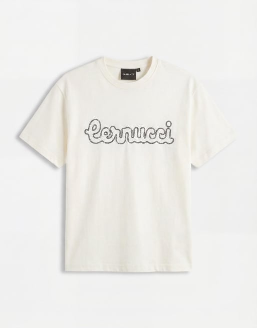 Cernucci – Naturvit t-shirt i regular fit med sydd logga, 6 av 7