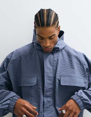 Cernucci Nylon Check Hooded Windbreaker In Blue