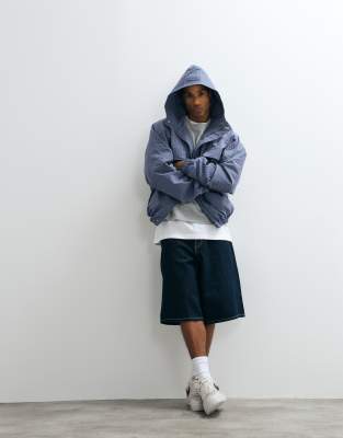 Cernucci Nylon Check Hooded Windbreaker In Blue