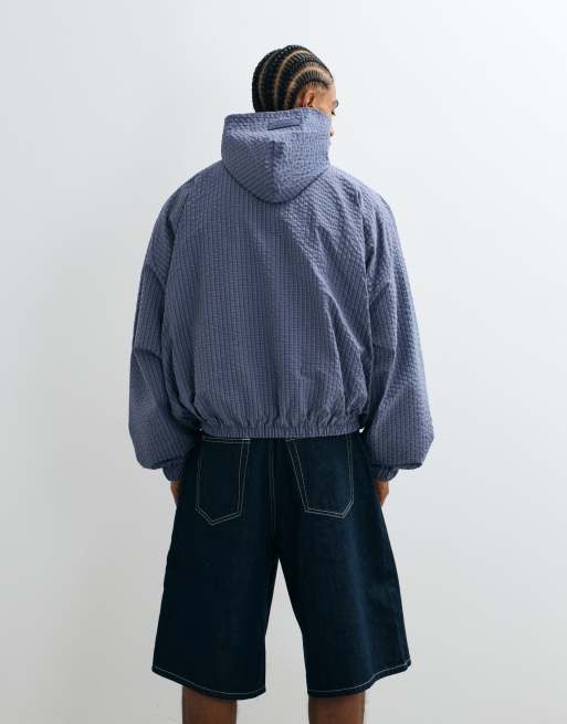Cernucci nylon check hooded windbreaker in blue, 3 of 9