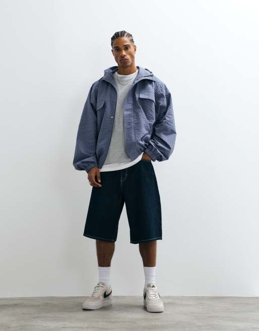Cernucci nylon check hooded windbreaker in blue, 4 of 9