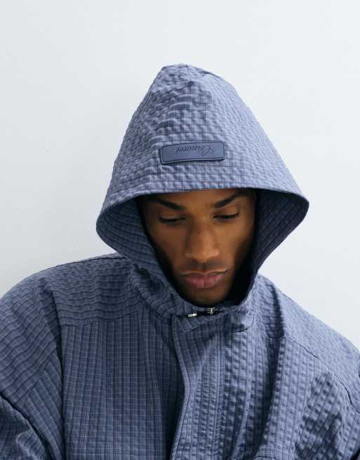 Cernucci nylon check hooded windbreaker in blue, 5 of 9