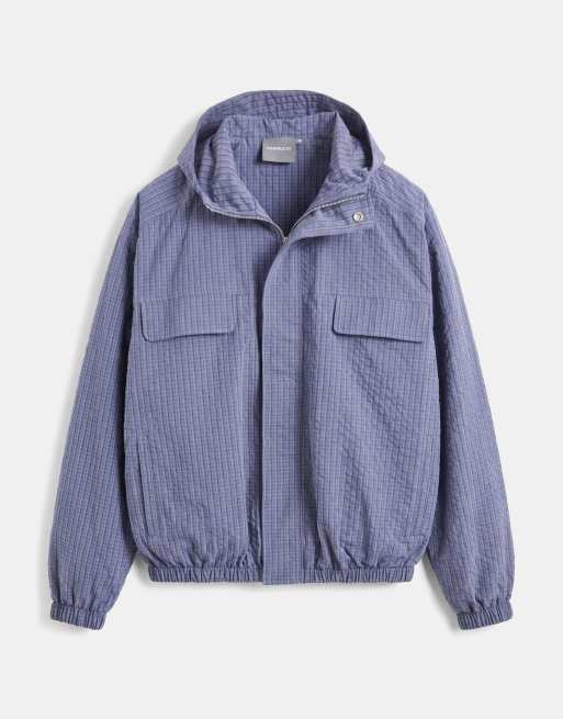 Cernucci nylon check hooded windbreaker in blue, 6 of 9