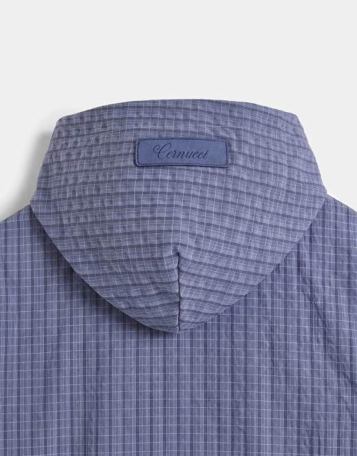 Cernucci nylon check hooded windbreaker in blue, 8 of 9