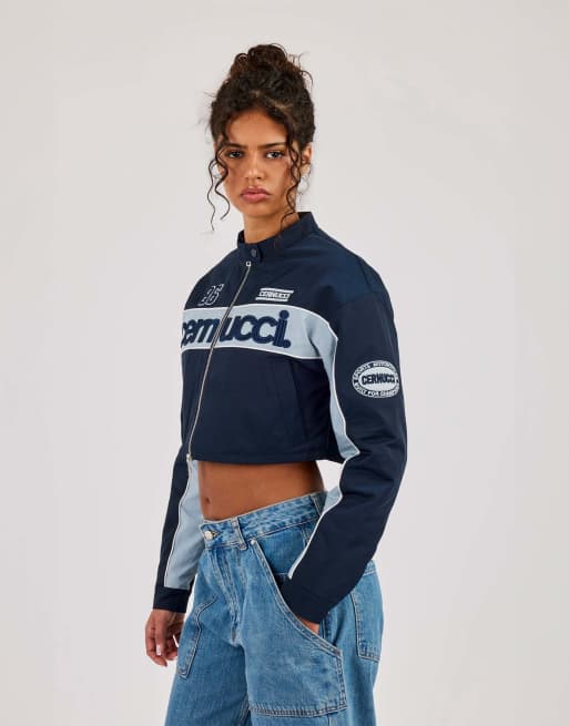 Cernucci Nylon moto jacket in blue, 3 of 4