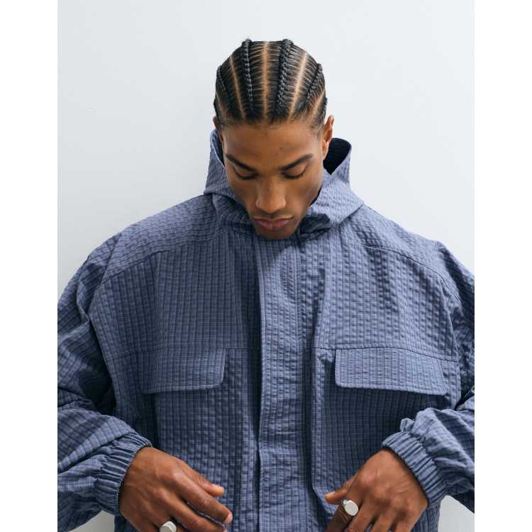 Cernucci nylon plaid hooded windbreaker in blue | ASOS