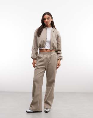 Cernucci Ottoman Button Pull-on Wide Leg Rib Joggers Co-ord In Brown