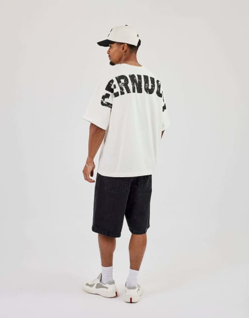 Cernucci Oversized Cernucci distressed graphic t-shirt in beige, 2 of 4