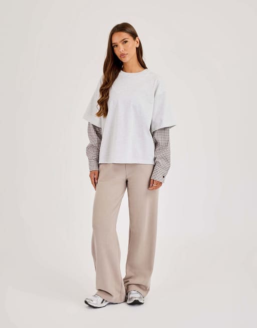 Cernucci Oversized layered check sleeve t-shirt in grey, 4 of 4