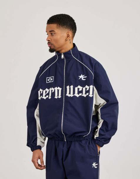 Cernucci Oversized nylon panelled track top in blue - view 1