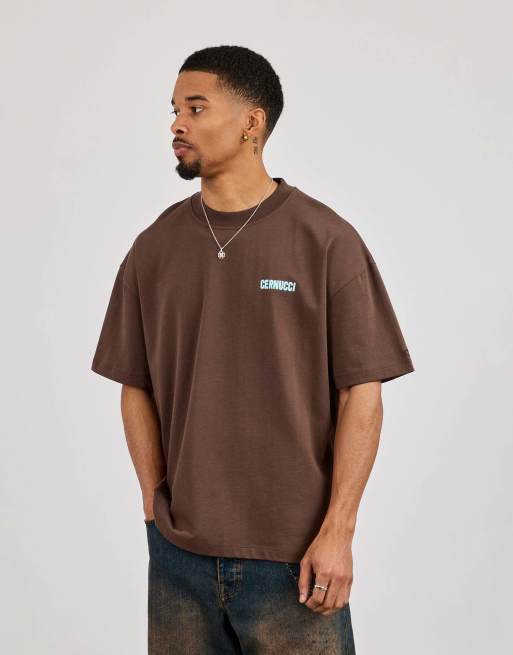 Cernucci Oversized rio diamond graphic t-shirt in brown, 2 of 4