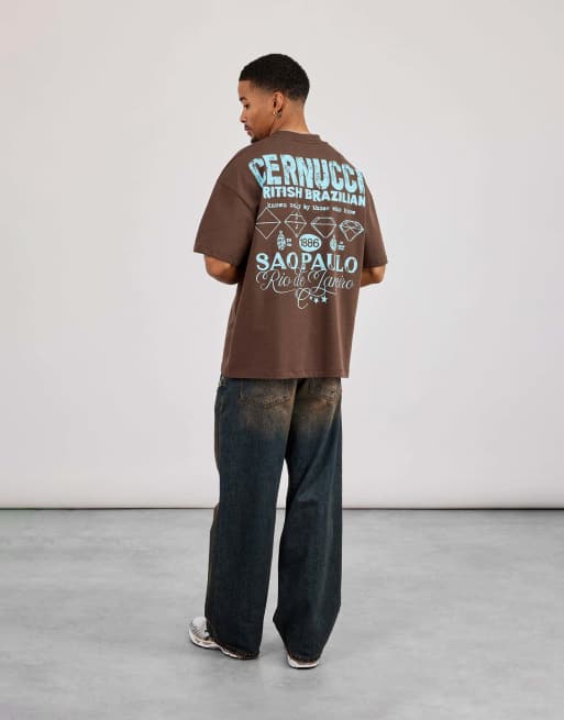Cernucci Oversized rio diamond graphic t-shirt in brown, 3 of 4