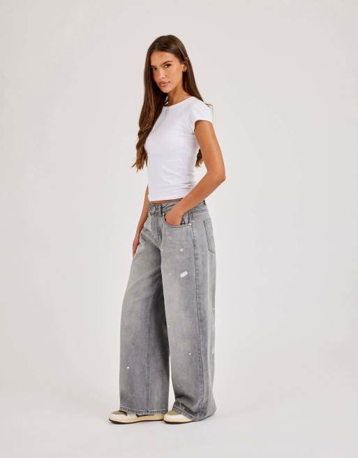 Cernucci Paint splatter distressed baggy jean in grey, 2 of 4