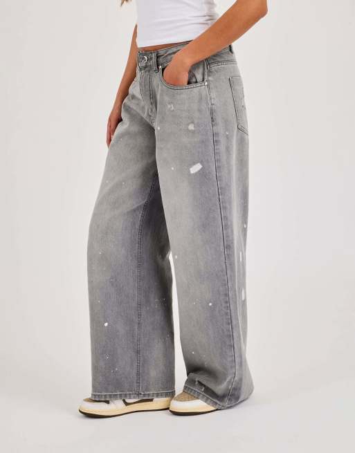 Cernucci Paint splatter distressed baggy jean in grey, 3 of 4