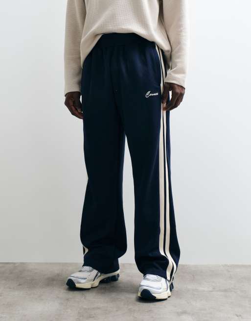 Cernucci - Pantaloni sportivi comodi blu navy con fettucce laterali in coordinato, 4 di 5