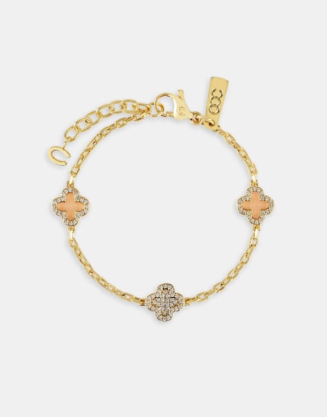 Cernucci Pink agate & iced motif rolo 10mm bracelet in gold - view 1