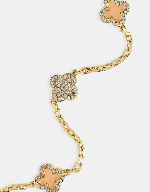 Cernucci Pink agate & iced motif rolo 10mm bracelet in gold, 2 of 3