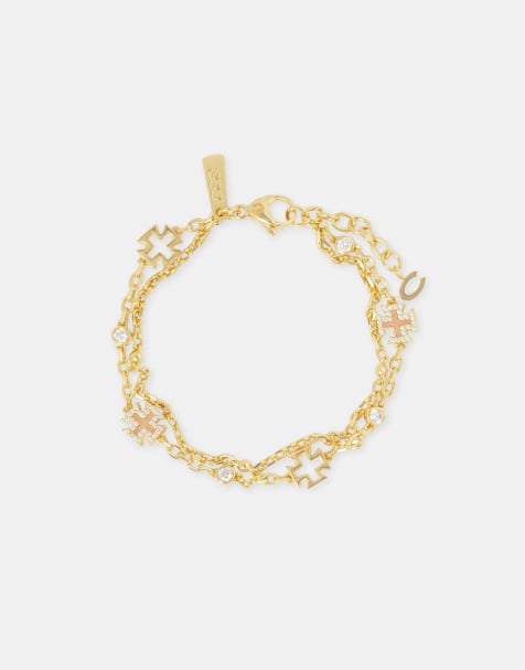 Cernucci Pink agate motif double layer rolo 8mm bracelet in gold - view 1