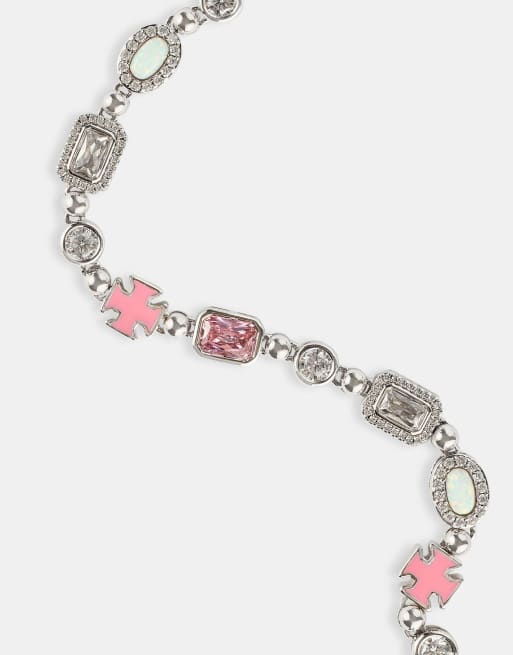 Cernucci Pink & clear multi gemstone chain - 6mm in white, 2 of 4