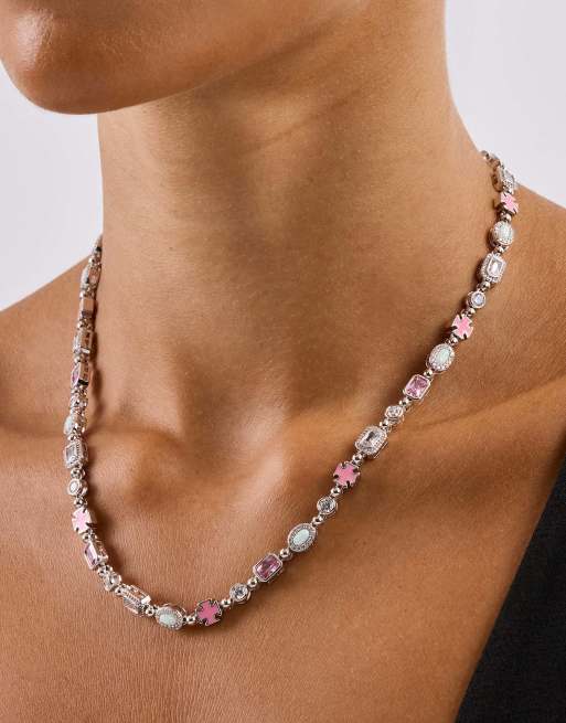Cernucci Pink & clear multi gemstone chain - 6mm in white, 3 of 4
