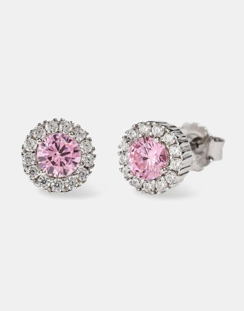 Cernucci Pink cz cluster round stud earrings - 8mm in silver - view 1
