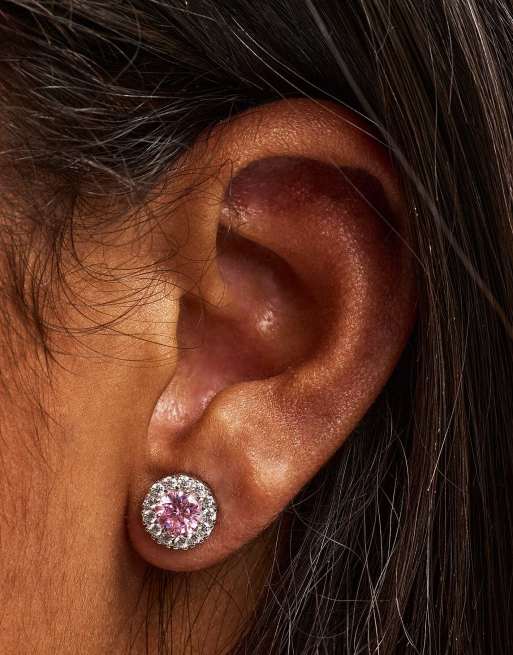 Cernucci Pink cz cluster round stud earrings - 8mm in silver, 2 of 3