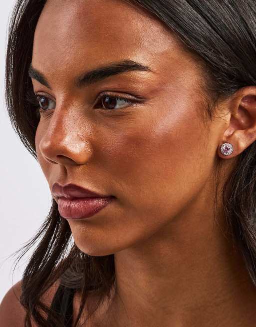 Cernucci Pink cz cluster round stud earrings - 8mm in silver, 3 of 3