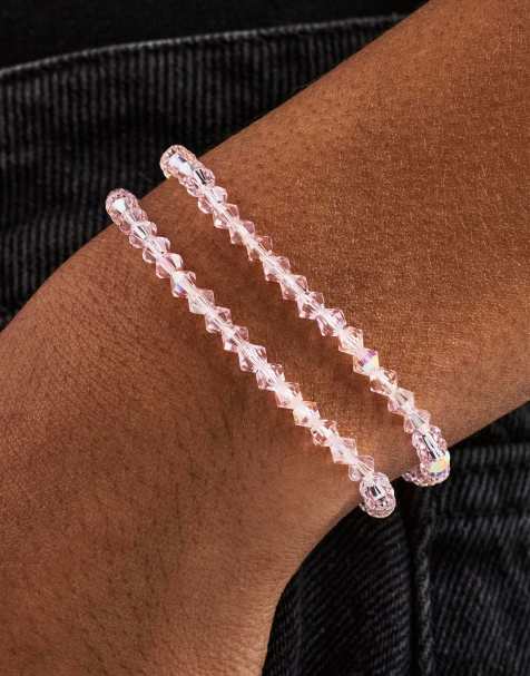 Cernucci Pink double layer glass bead bracelet - 4mm in silver - view 1