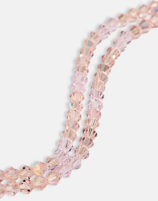 Cernucci Pink double layer glass bead bracelet - 4mm in silver, 2 of 5