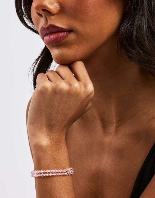 Cernucci Pink double layer glass bead bracelet - 4mm in silver, 3 of 5