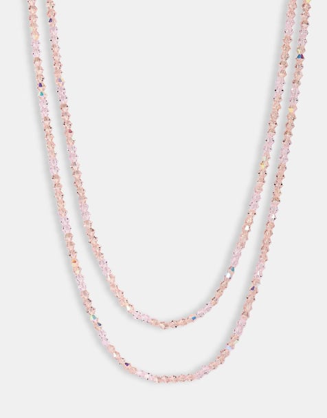 Cernucci Pink double layer glass bead necklace - 4mm in silver - view 1