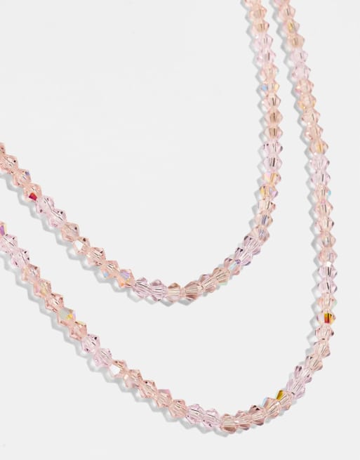 Cernucci Pink double layer glass bead necklace - 4mm in silver, 3 of 4