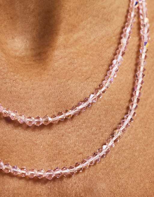 Cernucci Pink double layer glass bead necklace - 4mm in silver, 4 of 4