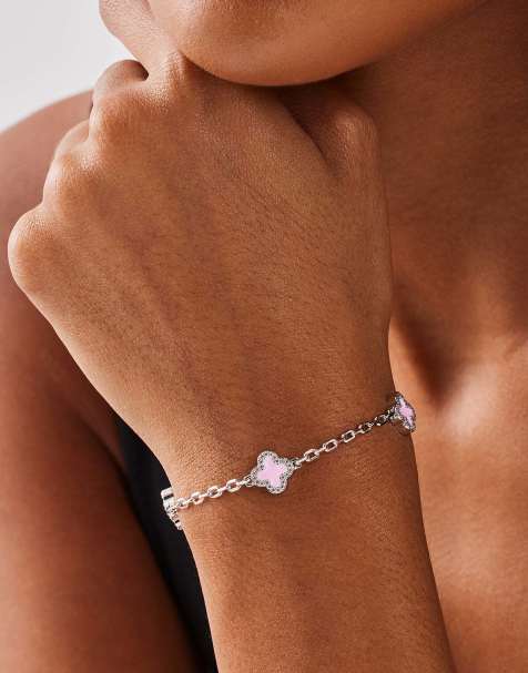 Cernucci Pink enamel motif rolo link bracelet - 10mm in silver - view 1